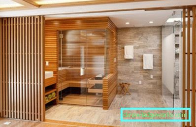 Foto: Holzwand im Badezimmer
