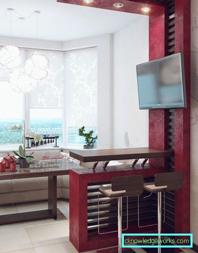 Design der Küche, kombiniert mit einem Balkon Design der Küche, kombiniert mit einem Balkon