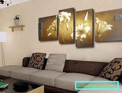 Modulare Bilder im Innenraum des Wohnzimmers über dem Sofa - Fotoideen