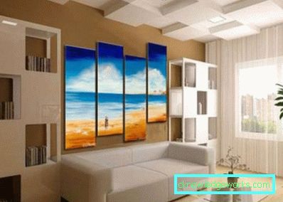 Modulare Bilder im Innenraum des Wohnzimmers über dem Sofa - Fotoideen