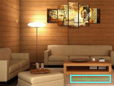 Modulare Bilder im Innenraum des Wohnzimmers über dem Sofa - Fotoideen